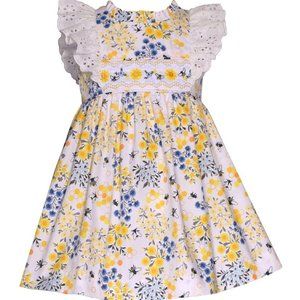 Bonnie Jean Girls 2T-6X Yellow Bee Floral Smocked Panel Dress